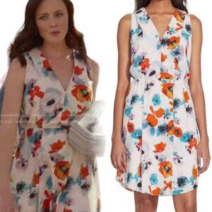 Rebecca Taylor Silk V Neck Flower Press Mini Dress in Slipper Women's Size 4